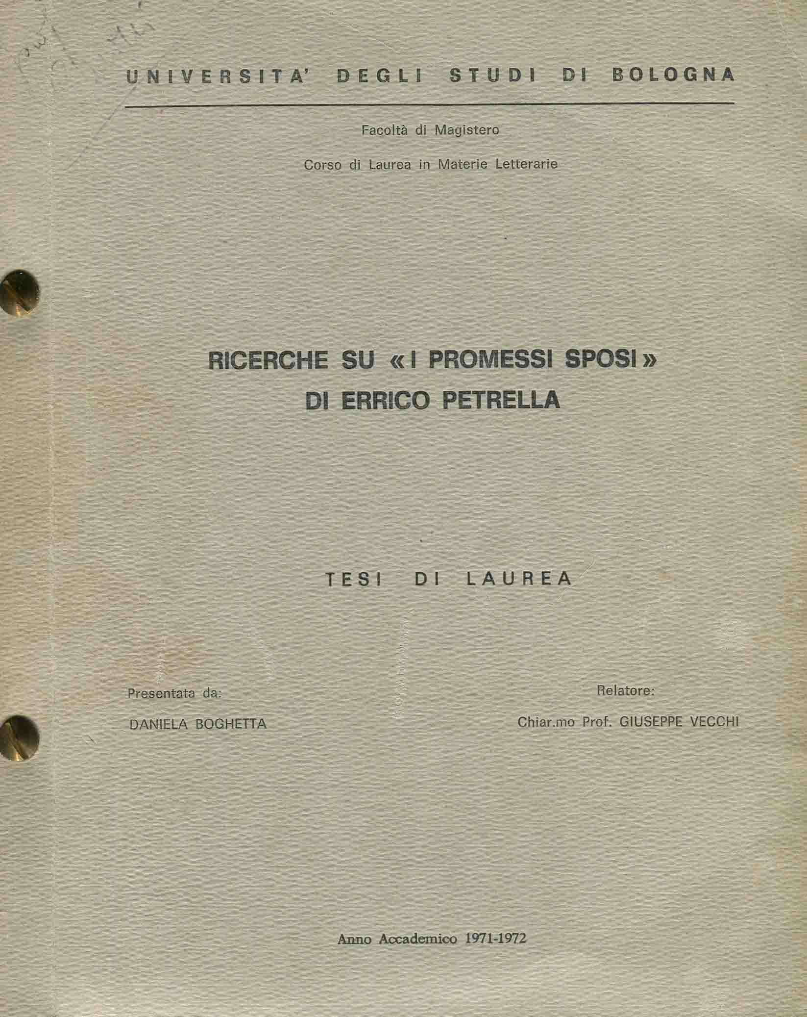 Ricerche su i promessi sposi di Enrico Petrella